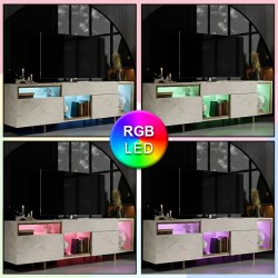 Έπιπλο τηλεόρασης Norm  με Led Rgb χρώμα travertine - χρυσό 180x32x55εκ.
