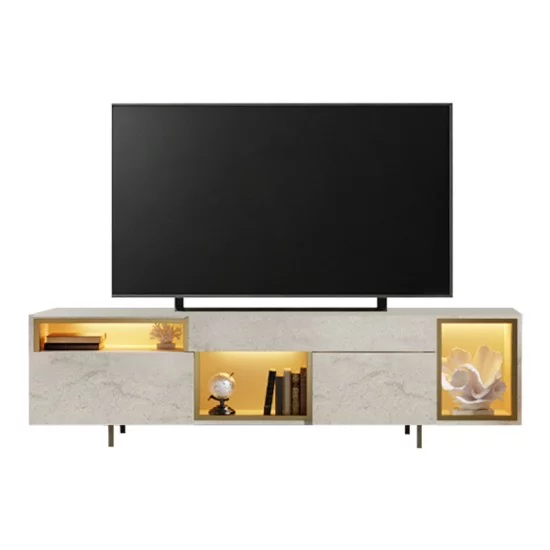 Έπιπλο τηλεόρασης Norm  με Led Rgb χρώμα travertine - χρυσό 180x32x55εκ.