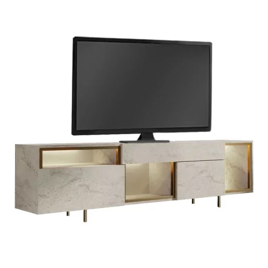Έπιπλο τηλεόρασης Norm  με Led Rgb χρώμα travertine - χρυσό 180x32x55εκ.