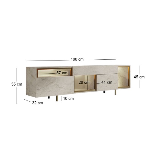 Έπιπλο τηλεόρασης Norm  με Led Rgb χρώμα travertine - χρυσό 180x32x55εκ.