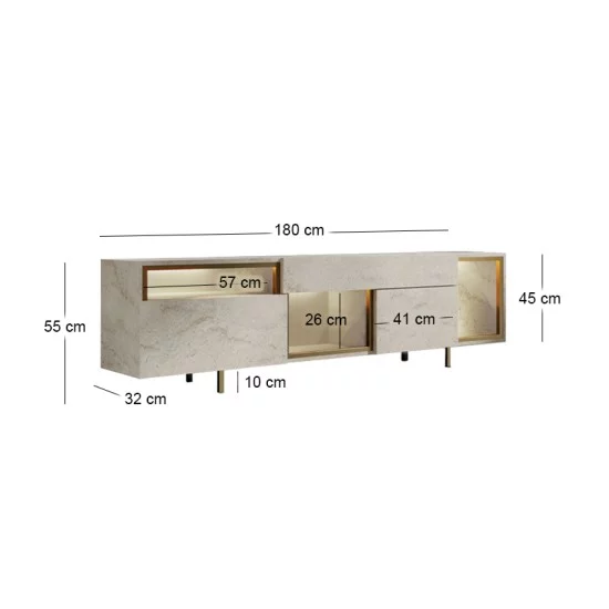 Έπιπλο τηλεόρασης Norm  με Led Rgb χρώμα travertine - χρυσό 180x32x55εκ.