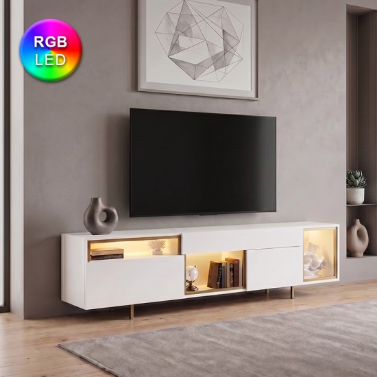Έπιπλο τηλεόρασης Norm  με Led Rgb χρώμα λευκό - χρυσό 180x32x55εκ.
