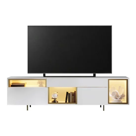 Έπιπλο τηλεόρασης Norm  με Led Rgb χρώμα λευκό - χρυσό 180x32x55εκ.