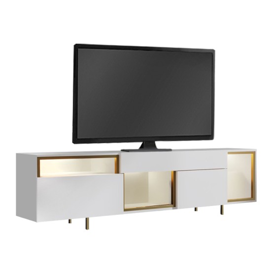 Έπιπλο τηλεόρασης Norm  με Led Rgb χρώμα λευκό - χρυσό 180x32x55εκ.