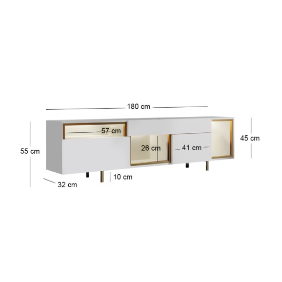 Έπιπλο τηλεόρασης Norm  με Led Rgb χρώμα λευκό - χρυσό 180x32x55εκ.