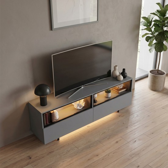 Έπιπλο τηλεόρασης Eco  με Led Rgb χρώμα ανθρακί 180x32x67εκ.