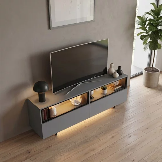 Έπιπλο τηλεόρασης Eco  με Led Rgb χρώμα ανθρακί 180x32x67εκ.