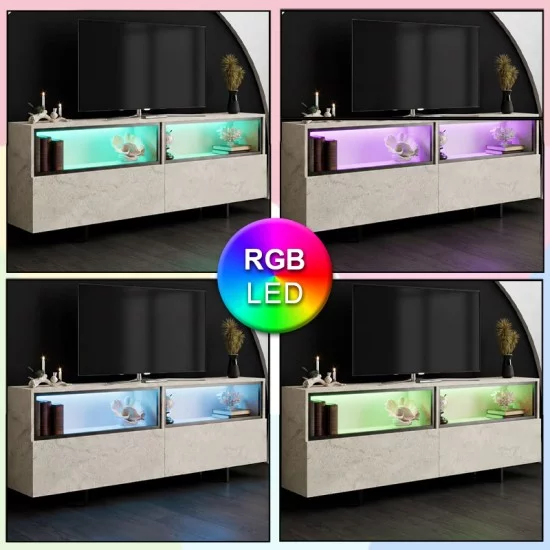 Έπιπλο τηλεόρασης Eco  με Led Rgb χρώμα travertine 180x32x67εκ.