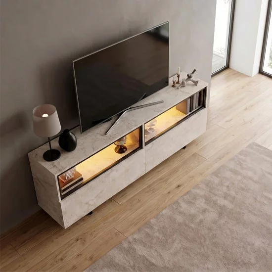 Έπιπλο τηλεόρασης Eco  με Led Rgb χρώμα travertine 180x32x67εκ.