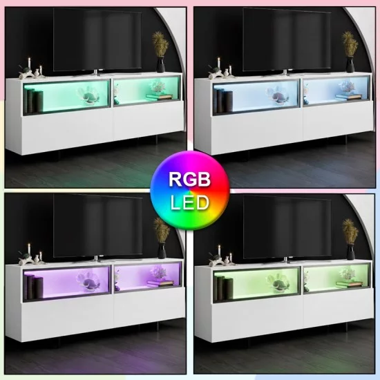Έπιπλο τηλεόρασης Eco  με Led Rgb χρώμα λευκό 180x32x67εκ.