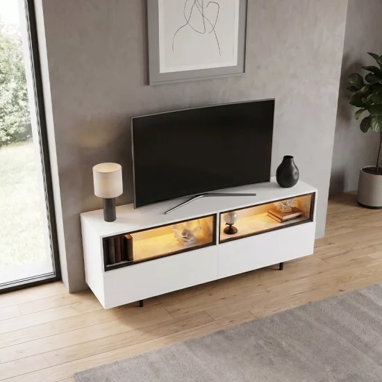 Έπιπλο τηλεόρασης Eco  με Led Rgb χρώμα λευκό 180x32x67εκ.
