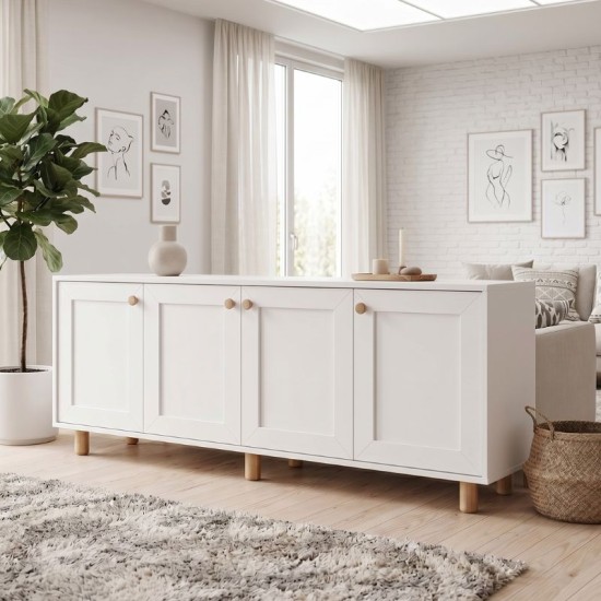 Μπουφές Bohemian  χρώμα λευκό - φυσικό οξιάς 180x40x75εκ.