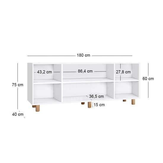 Μπουφές Bohemian  χρώμα λευκό - φυσικό οξιάς 180x40x75εκ.