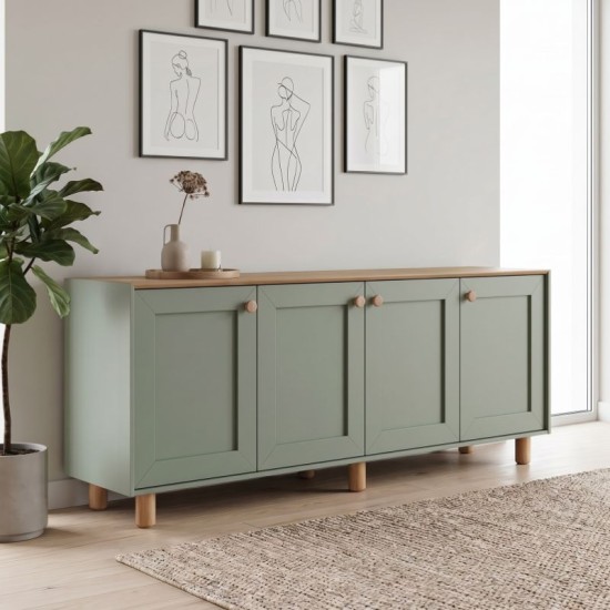 Μπουφές Bohemian  χρώμα πράσινο - φυσικό οξιάς 180x40x75εκ.