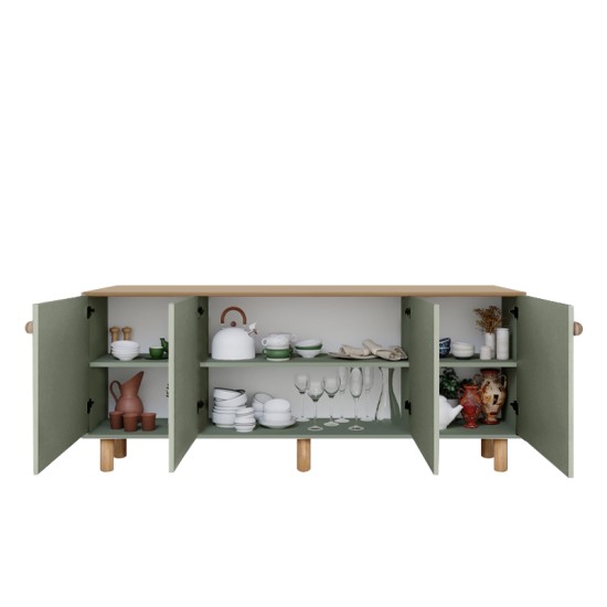 Μπουφές Bohemian  χρώμα πράσινο - φυσικό οξιάς 180x40x75εκ.