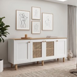 Μπουφές Bohemian  χρώμα λευκό - φυσικό οξιάς 180x40x75εκ.