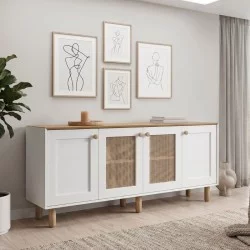 Μπουφές Bohemian  χρώμα λευκό - φυσικό οξιάς 180x40x75εκ.