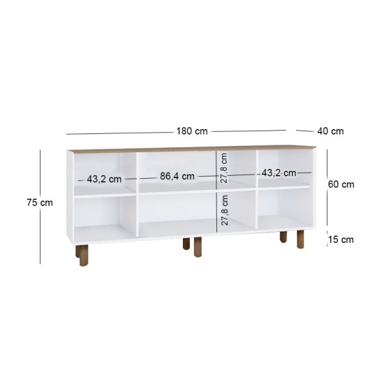 Μπουφές Bohemian  χρώμα λευκό - φυσικό οξιάς 180x40x75εκ.