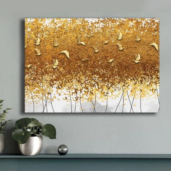 Πίνακας σε καμβά "Golden Birds"  ψηφιακής εκτύπωσης 100x70x3εκ.