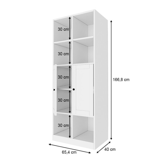 Βιβλιοθήκη με ντουλάπι Felix Megapap χρώμα λευκό 65,4x40x166,8εκ. - 0234642