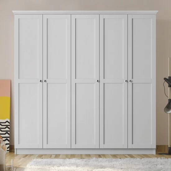 Ντουλάπα ρούχων Emily πεντάφυλλη χρώμα λευκό 175x50x210εκ. Ντουλάπα ρούχων Emily πεντάφυλλη χρώμα λευκό 175x50x210εκ.
