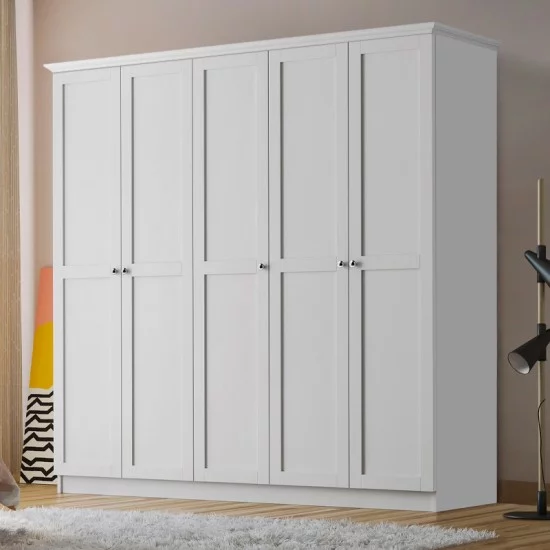 Ντουλάπα ρούχων Emily πεντάφυλλη χρώμα λευκό 175x50x210εκ. Ντουλάπα ρούχων Emily πεντάφυλλη χρώμα λευκό 175x50x210εκ.