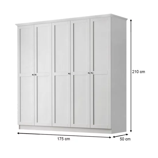 Ντουλάπα ρούχων Emily πεντάφυλλη χρώμα λευκό 175x50x210εκ. Ντουλάπα ρούχων Emily πεντάφυλλη χρώμα λευκό 175x50x210εκ.