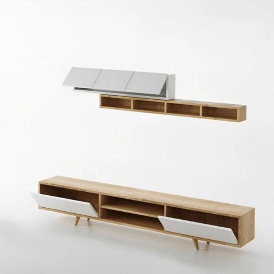 Σύνθεση τηλεόρασης Serine  χρώμα λευκό - sapphire oak 170x37x45εκ.