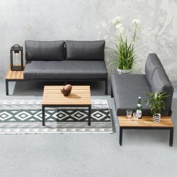 Σαλόνι κήπου Echo  σετ 3 τμχ μέταλλο - ξύλο χρώμα μαύρο - γκρι