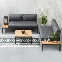 Σαλόνι κήπου Echo  σετ 3 τμχ μέταλλο - ξύλο χρώμα μαύρο - γκρι