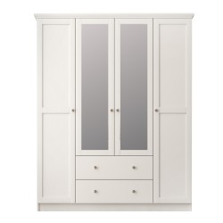 Ντουλάπα ρούχων Emily  τετράφυλλη με καθρέπτη και συρτάρια χρώμα λευκό 140x50x210εκ.