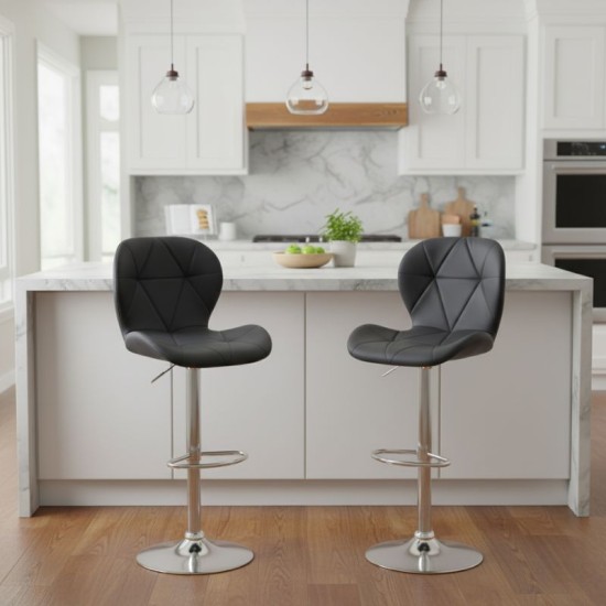 Σκαμπό μπαρ Dolores  με ρυθμιζόμενο ύψος PU μαύρο - βάση χρωμίου 45,5x38x89/109εκ.