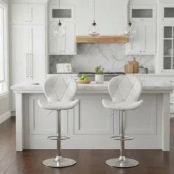 Σκαμπό μπαρ Dolores  με ρυθμιζόμενο ύψος PU λευκό - βάση χρωμίου 45,5x38x89/109εκ.