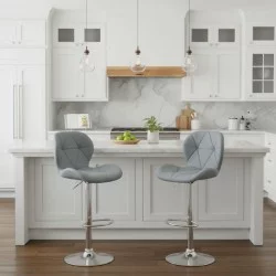 Σκαμπό μπαρ Dolores  με ρυθμιζόμενο ύψος PU γκρι - βάση χρωμίου 45,5x38x89/109εκ.