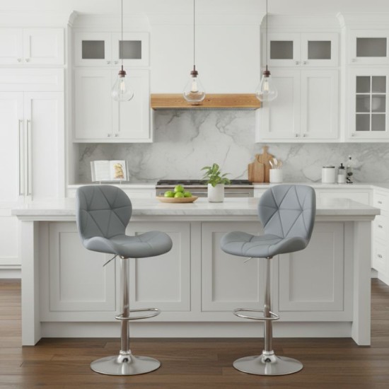 Σκαμπό μπαρ Dolores  με ρυθμιζόμενο ύψος PU γκρι - βάση χρωμίου 45,5x38x89/109εκ.