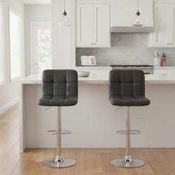 Σκαμπό μπαρ Carmelo  με ρυθμιζόμενο ύψος PU μαύρο - βάση χρωμίου 45x42x90/113εκ.