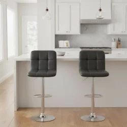 Σκαμπό μπαρ Carmelo  με ρυθμιζόμενο ύψος PU μαύρο - βάση χρωμίου 45x42x90/113εκ.