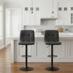 Σκαμπό μπαρ Carmelo  με ρυθμιζόμενο ύψος PU μαύρο - βάση μαύρο ματ 45x42x90/113εκ.