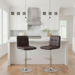 Σκαμπό μπαρ Carmelo  με ρυθμιζόμενο ύψος PU καφέ - βάση χρωμίου 45x42x90/113εκ.