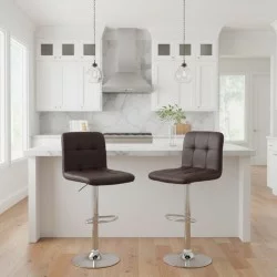 Σκαμπό μπαρ Carmelo  με ρυθμιζόμενο ύψος PU καφέ - βάση χρωμίου 45x42x90/113εκ.