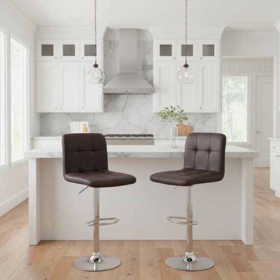 Σκαμπό μπαρ Carmelo  με ρυθμιζόμενο ύψος PU καφέ - βάση χρωμίου 45x42x90/113εκ.