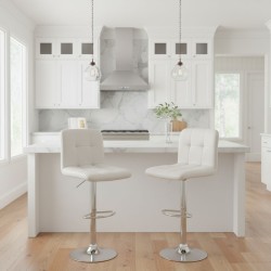 Σκαμπό μπαρ Carmelo  με ρυθμιζόμενο ύψος PU λευκό - βάση χρωμίου 45x42x90/113εκ.