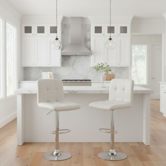 Σκαμπό μπαρ Carmelo  με ρυθμιζόμενο ύψος PU λευκό - βάση χρωμίου 45x42x90/113εκ.