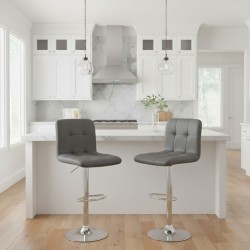 Σκαμπό μπαρ Carmelo  με ρυθμιζόμενο ύψος PU γκρι - βάση χρωμίου 45x42x90/113εκ.