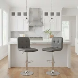 Σκαμπό μπαρ Carmelo  με ρυθμιζόμενο ύψος PU γκρι - βάση χρωμίου 45x42x90/113εκ.