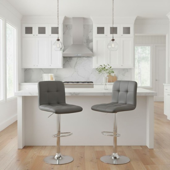 Σκαμπό μπαρ Carmelo  με ρυθμιζόμενο ύψος PU γκρι - βάση χρωμίου 45x42x90/113εκ.