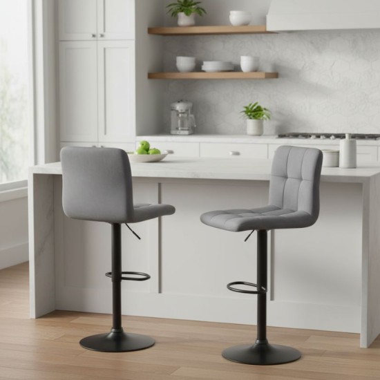 Σκαμπό μπαρ Carmelo  με ρυθμιζόμενο ύψος βελούδο γκρι - βάση μαύρο ματ 45x42x90/113εκ.