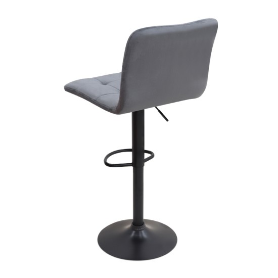 Σκαμπό μπαρ Carmelo  με ρυθμιζόμενο ύψος βελούδο γκρι - βάση μαύρο ματ 45x42x90/113εκ.