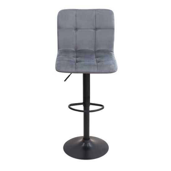 Σκαμπό μπαρ Carmelo  με ρυθμιζόμενο ύψος βελούδο γκρι - βάση μαύρο ματ 45x42x90/113εκ.