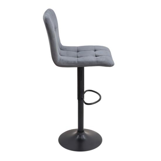 Σκαμπό μπαρ Carmelo  με ρυθμιζόμενο ύψος βελούδο γκρι - βάση μαύρο ματ 45x42x90/113εκ.